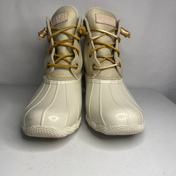 Sperry Womens Top Sider Saltwater Sparkle Duck Boots Waterproof White Cream 8 - Picture 2 of 15